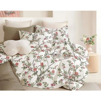 Pościel bawełniana 100% 160x200 biała w delikatne kwiaty PB592